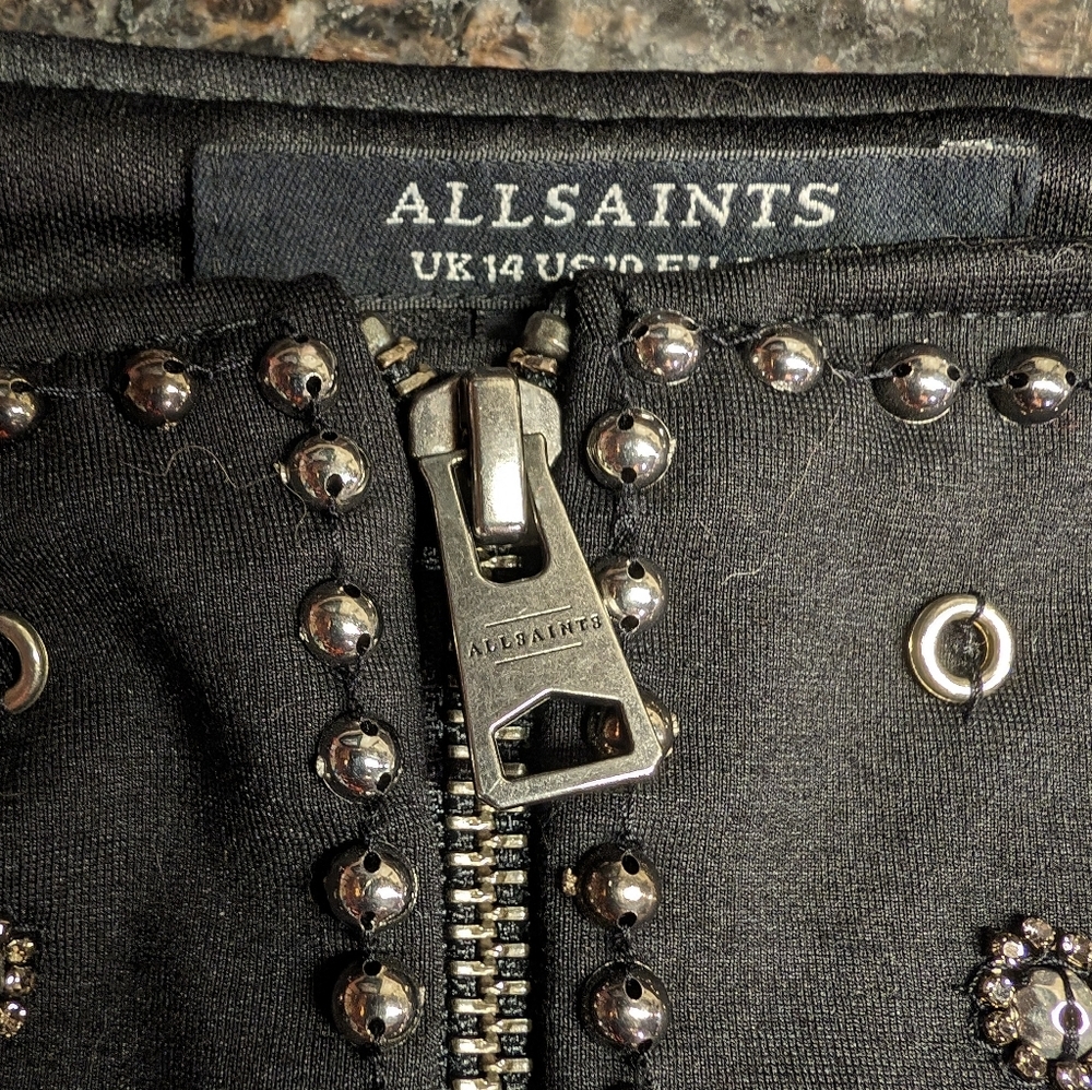 Allsaints Cassidy Zip Up Embellished Mini Skirt - Black studded - Picture 8 of 13